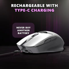 EvoFox Banshee 2 Tri-Mode Wireless Gaming Mouse (2X BT, 2.4G & Wired), PixArt 3311 Sensor, 1000Hz Polling Rate, 12,000 DPI, LCD Display, 6 Programmable Buttons, Software Support, Onboard Memory-Black