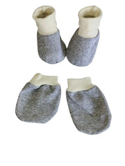 MOMISY Baby Boy and Baby Girl Combo/Gift Set Of Cotton Hand Mittens (Gloves) (3 Pairs) and Leg Booties (Socks) (3 Pairs), 0 to 6 Months. (Brown Grey Pink)