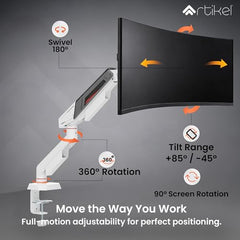 ARTIKEL Armour Monitor Stand for Desk Mount Adjustable Gas Spring Assisted vesa Monitor arm for Table with Full Motion arm with C Clamp Grommet Mounting Base Computer Monitor Stand Upto 40 inches