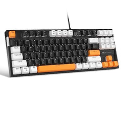 MageGee 75% Mechanical Gaming Keyboard with Brown Switch, LED White Backlit Keyboard, 87 Keys Compact TKL Wired Computer Keyboard for Windows Laptop PC Gamer - Retro Grey/White