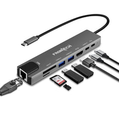 Frontech 8-in-1 Multi-Port Expansion Hub, Dual Input (USB-C & USB), High-Speed Data Transfer, Metal Matt Finish, Backed with 1 Year Warranty (NC-0058)