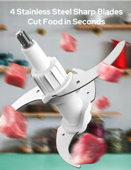 UN1QUE Electirc Chopper for Kicthen, Meat Grinders, 2 Speed Modes, One Touch Operation, 304 Stainless Steel Bowl Food Processor with Egg Whisk & Egg Beater, for Vegetables, Meat, Onion, Garlic, Mince