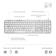 Logitech MX Keys S Wireless Keyboard, Low Profile, Fluid Precise Quiet Typing, Programmable Keys, Backlighting, Bluetooth, USB C Rechargeable, for Windows PC, Linux, Chrome, Mac - Graphite