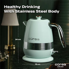 CÜRAA Retro Electric Kettle 1.8 Litre | Water Kettle Electric with 304 Stainless Steel Body, Auto Shut-Off, Detachable Lid, Dry-Boil Protection, 360° Base & Cool-Touch Handle | Green | 2000 W