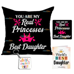 Gift for Daughter Birthday Special Birthday for Daughter Printed Cushion 12 inch X 12 inch + Micro Fiber Filler + Keychian + Magnet Girls Pillow Daughters Day for Daughter and Girls -10A (Color-7)