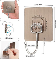 AMIQUS 10 Pcs Hevy Duty Self Adhesive Hook for Hanging Kitchen Item and Other Stainless Steel, Gold Waterproof, Strong Towels, Keys, Utensils,Robes Double-Sided Transparent (Double Claw V Shape)