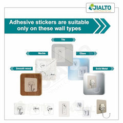 JIALTO Adhesive Hooks, Heavy Duty 5 kg Wall Hooks, Nail-Free Reusable Stainless Steel Sticky Hangers for Multipurpose Kitchen, Bathroom & Home (10 Pcs)