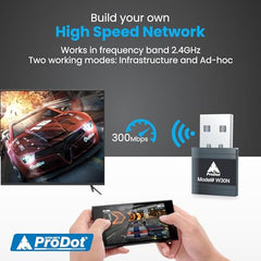 Prodot USB WiFi Adapter I 150 Mbps 2.4GHz I Nano Size WiFi Dongle I Driver Free Wireless Network Adapter for Desktop PC Laptop, Support Windows 11, 10, 8.1, 8, 7, XP, Pack of 02