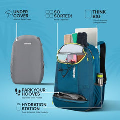 American Tourister Bowie The Outdoor Backpack In Teal - 35 Litre Capacity, 17" 5 Compartment Laptop Backpack Compartment, External Bottle Holder, And Shoe Compartment And, Green