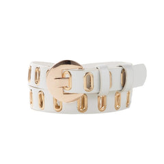 SYGA Women's Gold Oval Eyelet Belt Round Button Jeans Belt(White)