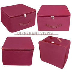 Storite 2 Pack Nylon Wardrobe Bag Underbed Cloth Storage Organizer | Moisture Proof Storage Bag, Storage box for Clothes Saree Bags, Zippered Closure & Handle - Magenta,37x34x23 cm