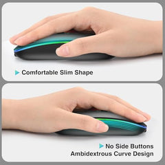 ZENONIX Zen-Slim Wireless Mouse with Rechargeable Battery, BT + 2.4GHz, 4 Buttons, 800/1200/1600 DPI, Silent Operation, Multicolor LED Lights