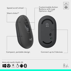 Logitech POP Mouse, Compact and Portable Wireless Bluetooth - Graphite | Compact, Portable, programmable Buttons, Quiet clicks, Easy-Switch for up to 3 Devices, Laptop, Tablet, PC - Rose