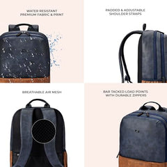 Gear Uber Leatherite Medium Faux Leather Water Resistant 2 Compartment Laptop Backpack/Casual Backpack/Daypack/Travel Backpack/College Bag For Men/Women (Navy-Tan), 26 Litres