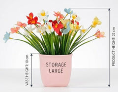 Dekorly Premium Artificial New Rose Flower with Pink Decorative Pot (Storage Large) – 22 cm Faux Flower Arrangement for Home Decor Living Room Bedroom Office Decor (1, Rose)