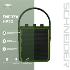 Schneider ENERZA HP20 Portable Wireless Bluetooth Speaker | 20W Triple-Driver 360° Sound | Auracast™ & Bluetooth 5.4 | IPX4 Splash Proof | Fast Charge 0–80% in 1Hr | 10Hr Playtime - Black