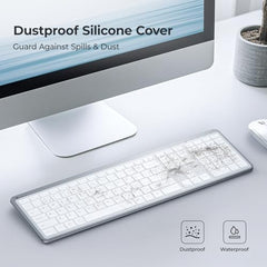 iClever GK08 Wireless Keyboard and Mouse - Rechargeable Ergonomic Keyboard with Number Pad, Silent Typing, 2.4G Stable Connection, Slim Design for Mac & Windows (Silver)