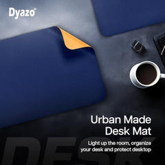 Dyazo Vegan PU Leather Mouse Pad for Remote Work/Office/Gaming, Large Desk Mat, Dual-Sided Anti-Slip, Water-Resistant Design (800 x 300mm, Navy Blue & Yellow)