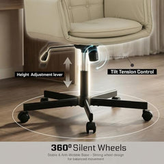 DROGO Zen Atora Ergonomic Criss Cross Legged Office Chair for Work with 5 Gear Armrest & Wide Thick Cushion Seat | PU Leather Computer Chair with Adjustable Height, Recline & Heavy Metal Base (Black)