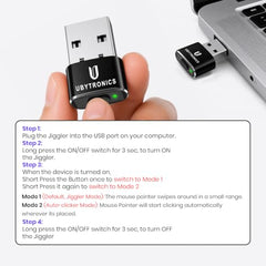 UBYTRONICS USB Mouse Jiggler & Auto Clicker, Automatic Cursor Mover with Multiple Modes, Plug & Play USB Device to Prevent Computer Sleep, Long Press On/Off, 1 Click/Sec Auto Clicker Mode(Black)