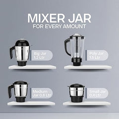 Longway Kratos 1000 Watt Juicer Mixer Grinder with 4 Jars for Grinding, Mixing, Juicing with Powerful Motor (Black, 4 Jars)