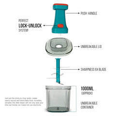 ISSVWO Tekcool Manual Hand Press Push Chopper with 6 Blades for Effortless Chopping Vegetables & Fruits (Assorted, 650 ml, Plastic).