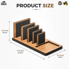 GKD Dark Wood Multi Device Stand & Organizer | Laptop, Tablet, Mobile & Power Bank Holder | All-in-One Desk Charging Station & Organizer | Modern Office Desk Accessory | Diwali Gift