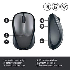 Logitech M235 Wireless Mouse, 1000 DPI Optical Tracking, 12 Month Life Battery, Compatible with Windows, Mac, Chromebook/PC/Laptop - Grey