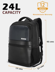 Lavie Sport 45cm Pioneer 24 Litres Laptop Backpack with Trolley Sleeve For Men & Women|Vegan Leather|Office Travel Backpack|Front organizer|Bottle Holder|Fits upto 14" Laptop