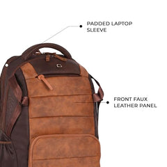 Gear Aspire 3 19"/35L Large Faux Leather Water Resistant Laptop Backpack | Casual Backpack | Daypack | Travel Backpack | College Bag For Men/Women (Brown - Brown)