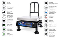 TYCOON 100Kg Electronic Weighing Machine/Weight Scale With Double Ultra Bright Green Display For Shop Industrial Uses Factories Corn (12 * 12 inches, Stainless Steel top plate