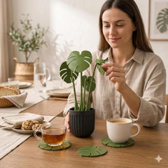 Pack of 1 Monstera Leaf Coaster Set with Pot | Artificial Plants with Pot | Home decore | Multi-Purpose Heat Resistant Coasters & Table Trivets for Personal/Office/Home/Restaurant (1)
