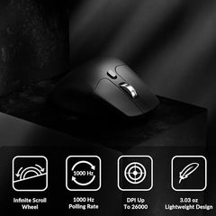 Keychron M6 Silent Wireless Gaming Mouse, 1000Hz Polling, Bluetooth 5.3/2.4GHz/Wired, PixArt 3311 Optical Sensor up to 12,000 DPI, Lightweight 3.03 oz(86g), Programmable, for Windows/Mac/Linux – Black