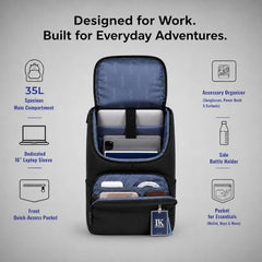 LE KUEST CITIRO Laptop Backpack | Unisex | Fits Laptop upto 16 Inch | Premium Water-Resistant Polyester | Built-in Trolley Strap | For office & Travel | Black