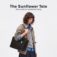 MOKOBARA Sunflower Tote 18L Laptop Bag 14 Inch Office Travel Handbag Beige | Stylish Purse College Girls Ladies Shoulder Bag Latest Waterproof Vegan Leather Tech Sleeve Luggage Strap Organizer Pocket