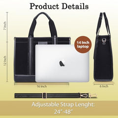 Womanix Canvas Laptop Tote Bag,14 inch Laptop Bag, Black Shoulder Bag, Casual Briefcase, Tote Bag For Women, Travel, Office, College