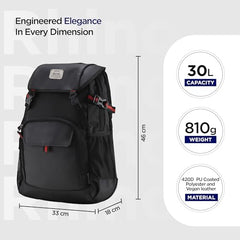 HARISSONS RHINO Laptop Backpack | 30L | Fits 15.6” Laptop | 420D PU-Coated Polyester & Vegan Leather | Office, Commute & Travel | Laptop Protection, Trolley Sleeve, Organizer (Grey)