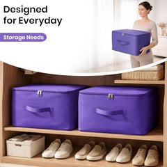Storite 2 Pack Nylon Wardrobe Bag Underbed Cloth Storage Organizer | Moisture Proof Storage Bag, Storage box for Clothes Saree Bags, Zippered Closure & Handle - Magenta,37x34x23 cm