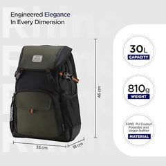 HARISSONS RHINO Laptop Backpack | 30L | Fits 15.6” Laptop | 420D PU-Coated Polyester & Vegan Leather | Office, Commute & Travel | Laptop Protection, Trolley Sleeve, Organizer (Grey)