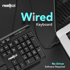 FRONTECH Wired Keyboard | Membrane Keys with Retractable Stands | USB Plug & Play | Ergonomic & Comfortable Design | 1 Year Warranty (FT -1672, Black)