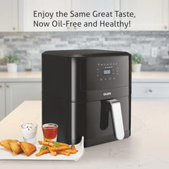 Glen Digital Air Fryer, 6 Litre, 1500W Airfryer with 7 Pre-Set Functions, Auto Sleep, Digital Controls, Timer & Temperature Control, Bake, Fry, Roast & Grill with Less Oil, Large Black (SA-3042DBL)
