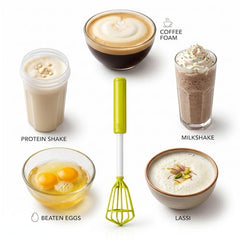 Quick Mixi Hand Push Blender, Manual Egg Beater & Milk Frother for Coffee, Lassi, Buttermilk, Protein Shakes, Kitchen Hand Mixer, Green