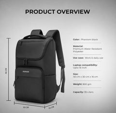 LE KUEST CITIRO Laptop Backpack | Unisex | Fits Laptop upto 16 Inch | Premium Water-Resistant Polyester | Built-in Trolley Strap | For office & Travel | Black