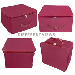 Storite 2 Pack Nylon Wardrobe Bag Underbed Cloth Storage Organizer | Moisture Proof Storage Bag, Storage box for Clothes Saree Bags, Zippered Closure & Handle - Magenta,37x34x23 cm
