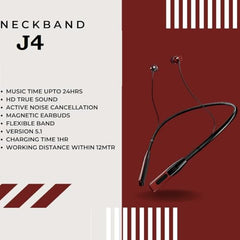 JGD Boom J4 Bluetooth Earphones with 13mm Drivers, Rich Music Experience, 20 Hours Playtime, Type C Fast Charging, Neckband Earphones with Magnetic earpiece,Voice Assistant and Mic (Blue)