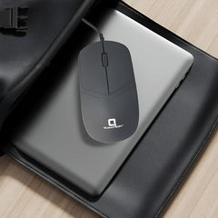 QUANTRON Clicker Wired Mouse | ABS Plastic | 3 Buttons | 1000 DPI | Hi-Precision Operation | Sweat-Resistant | Ergonomic Anti-Fatigue | 1.1m Cable |