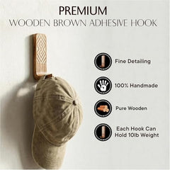 IndianShelf 6 Decorative Wood Adhesive Wall Hooks No Drill - Fork Art | Handmade, Renter Friendly, Waterproof, Reusable, Peel and Sticky Hooks for Keys, Towel, Bags, Light Coat, Jewelry, 10Lb Load