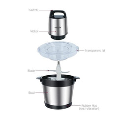 IBELL MT600SM Electric Chopper, 2-Yr Warranty, 6 Litre Stainless Steel Bowl, 1800W, Multi Purpose for Cutting Slicing Meat, Vegetables, Nuts & Fruits (Silver)