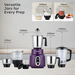 Prestige Delight Pro Mixer Grinder 750 W, 6 Jars, (1500 ml, 1000 ml, 1500 ml, 450 ml) (Purple)