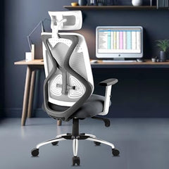 ASTRIDE Ergofit ISI Certified Ergonomic Office Chair for Work | 2D Headrest, Adjustable Arms & Lumbar Support | Single Lock Mechanism DIY [Grey-White]